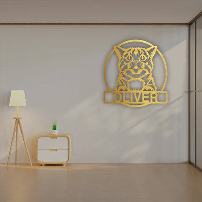 Cat Name Personalized Metal Monogram in Golden Finish