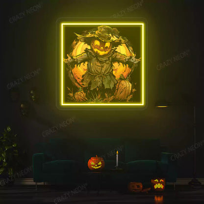 Pumpkin King Scarecrow Neon Artwork | Yellow