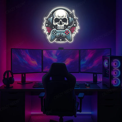 Gamer Skull Headphone Neon Artwork in warmwhite color