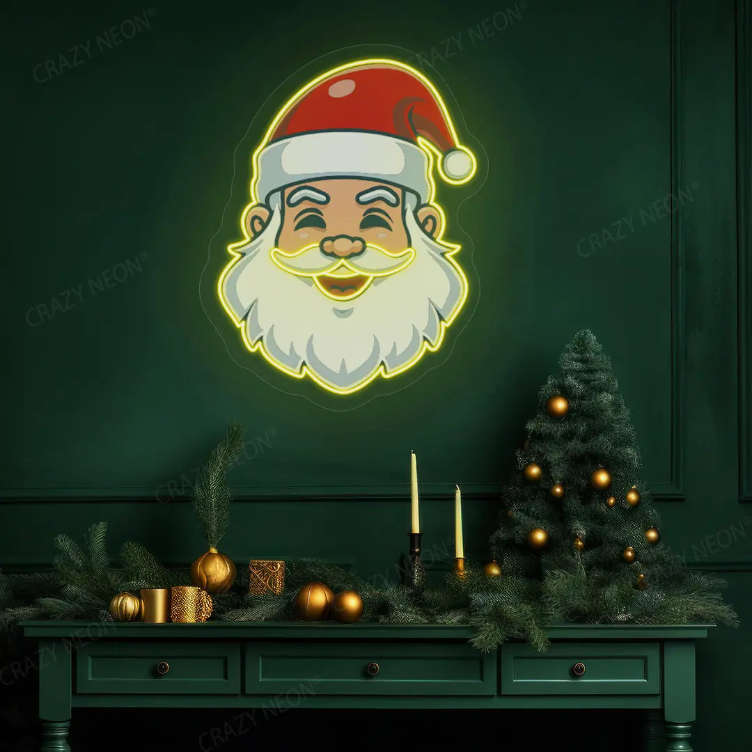 Santa Head Neon Artwork | Yellow