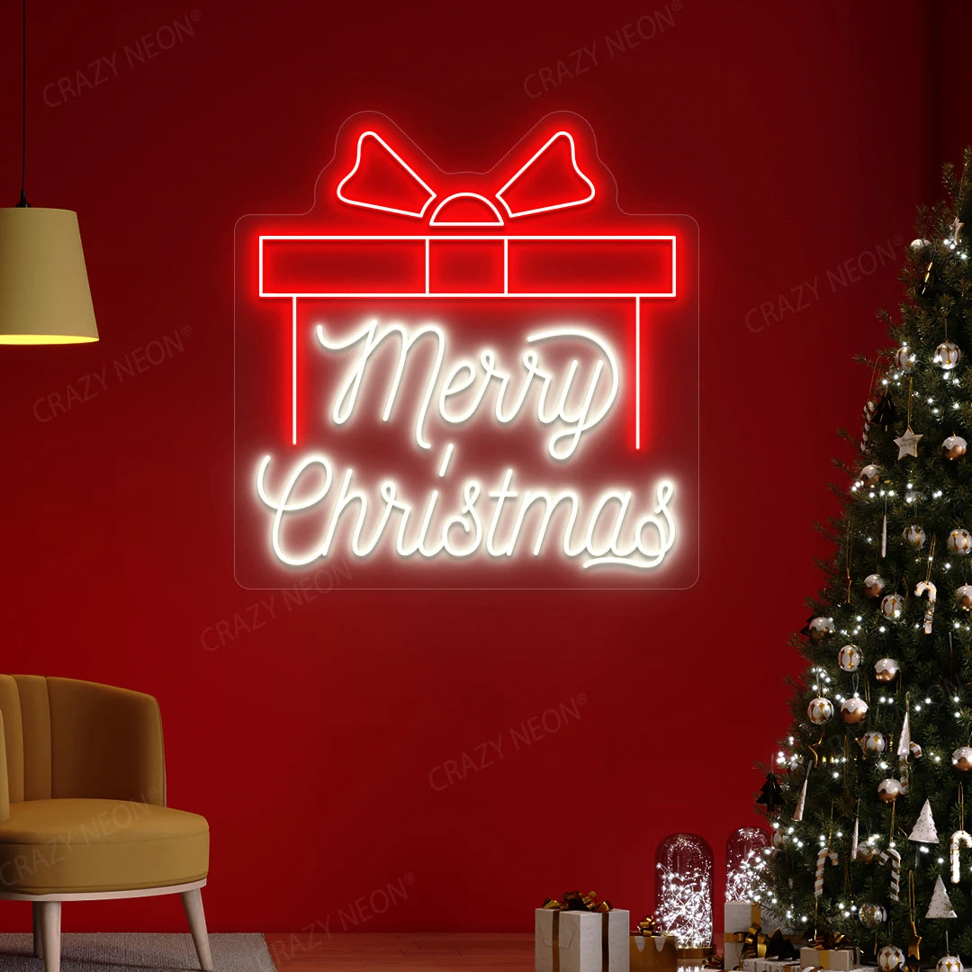 Merry Christmas Gift Box Neon Sign | WarmWhite