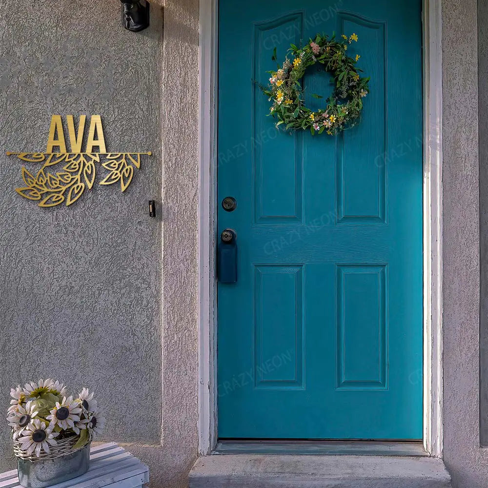 Leaf Name Plate Metal Monogram in Golden Colour 