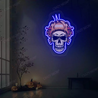 Princess skull Neon Artwork | Blue
