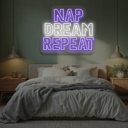Nap Dream Repeat Neon Sign in Purple Color