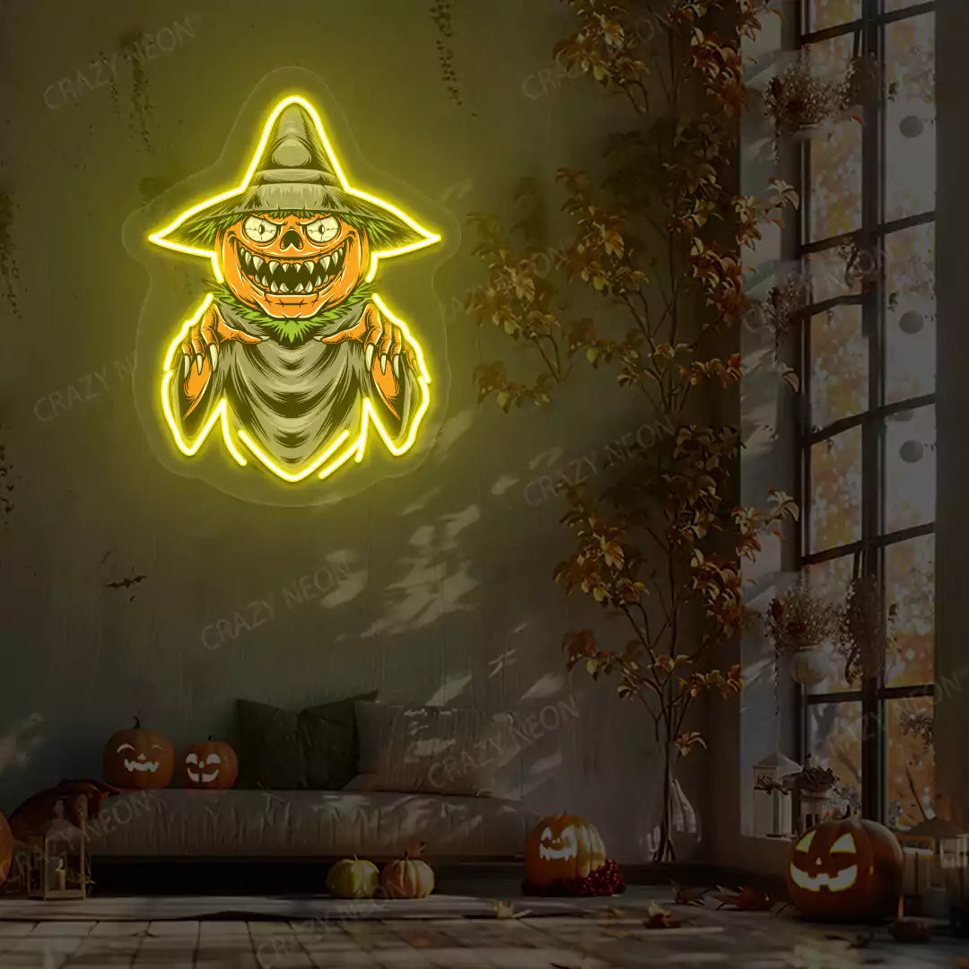 Pumpkin Witch Neon Artwork | Yellow