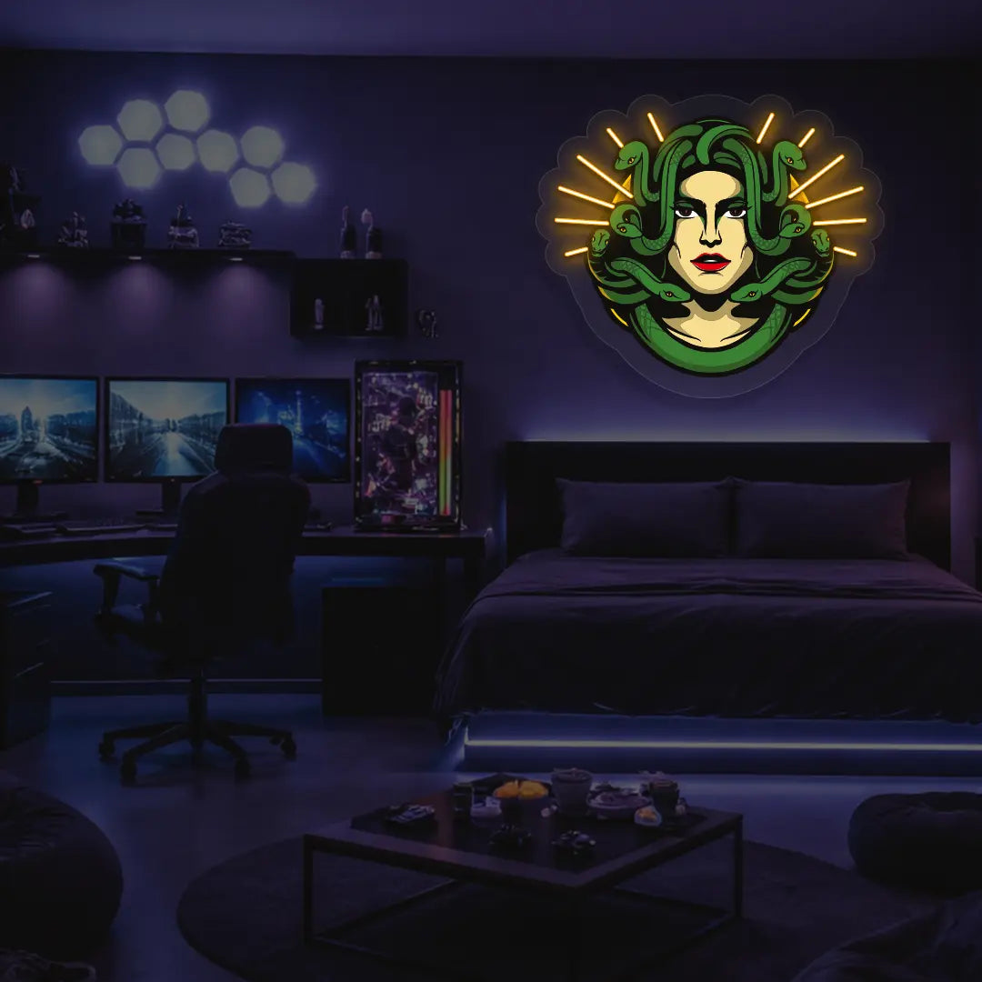 Medusa Head Snake Neon Artwork in Orange Color
