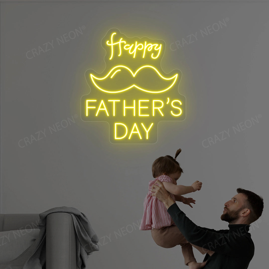 Happy Father's Day With Mustache Neon Sign | Yellow