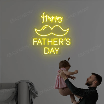 Happy Father's Day With Mustache Neon Sign | Yellow