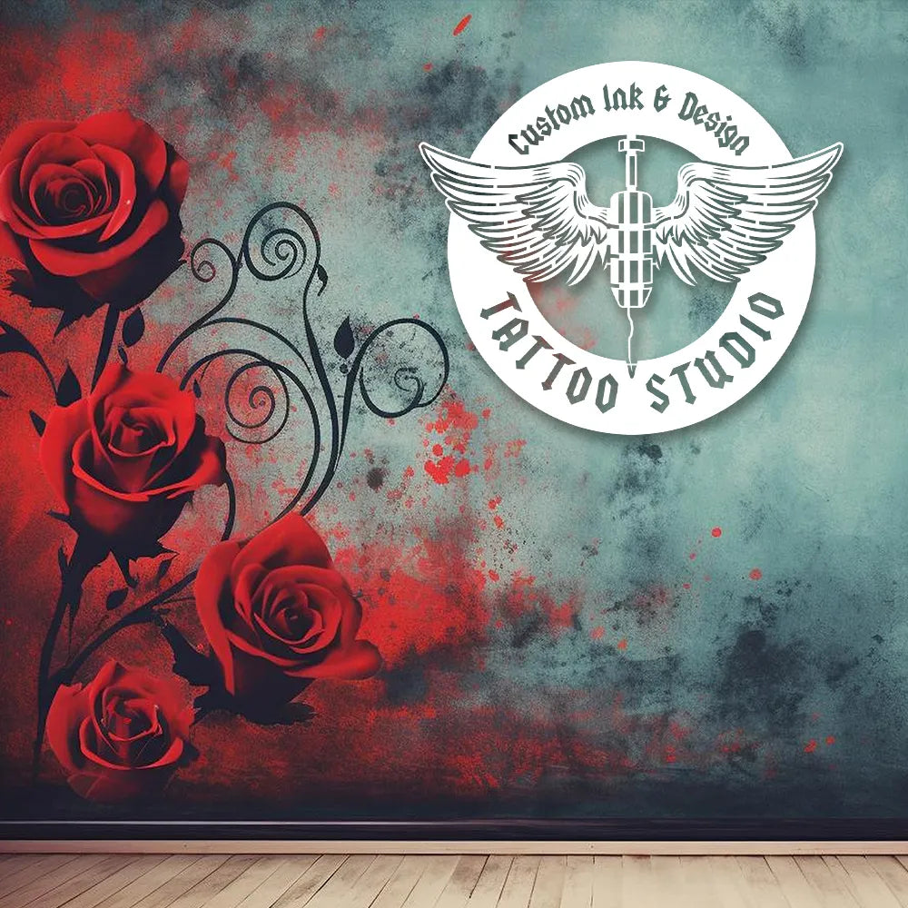 Tattoo Studio Wings Custom Metal Monogram in White color