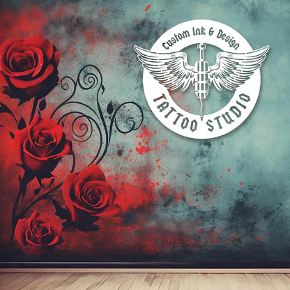 Tattoo Studio Wings Custom Metal Monogram in White color