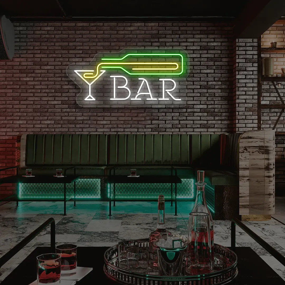 Martini Mixology Bar Neon Sign in Green Color
