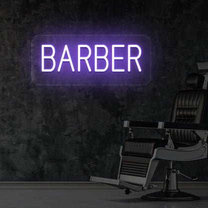 Barber Neon Sign in purple Colour Mounted on Wall 