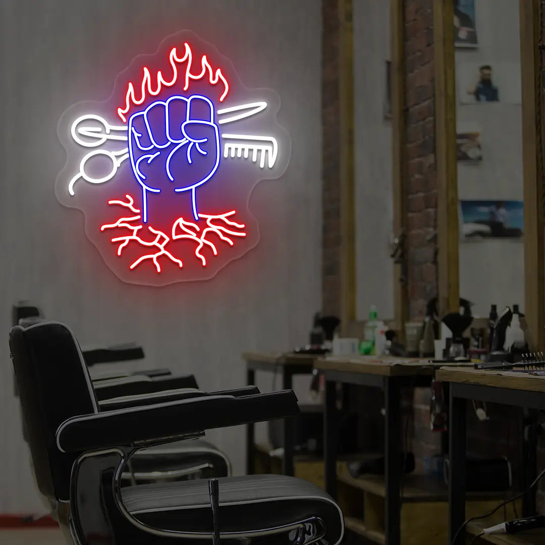 Barber Power Fist LED Neon Sign in Purple colour
