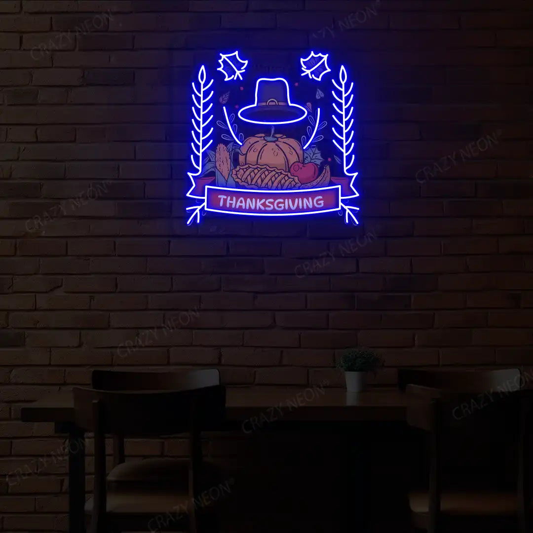 Thanksgiving feast neon sign in blue