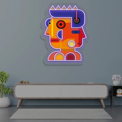 Prism Face Abstract Neon Artwork in Purple color