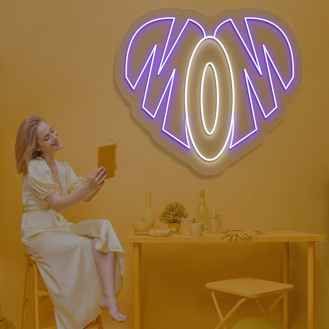 Forever Mom Heart Neon Sign in Purple color