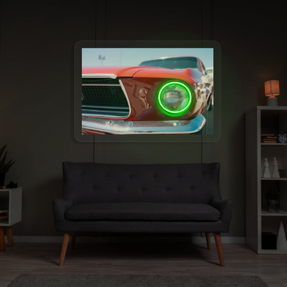 Classic Mustang Headlight Neon Artwork | Green
