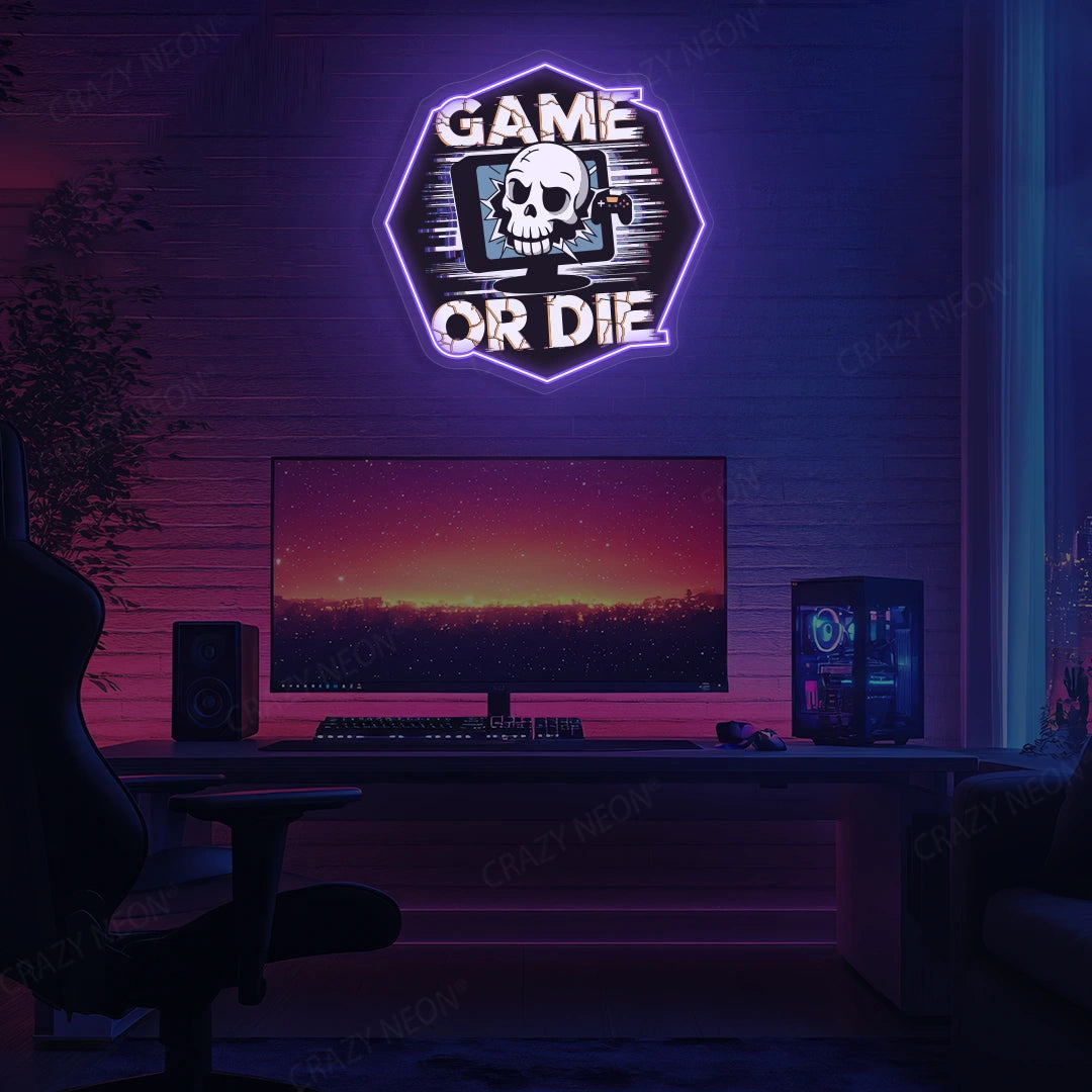 Game Or Die Neon Artwork in Purple color