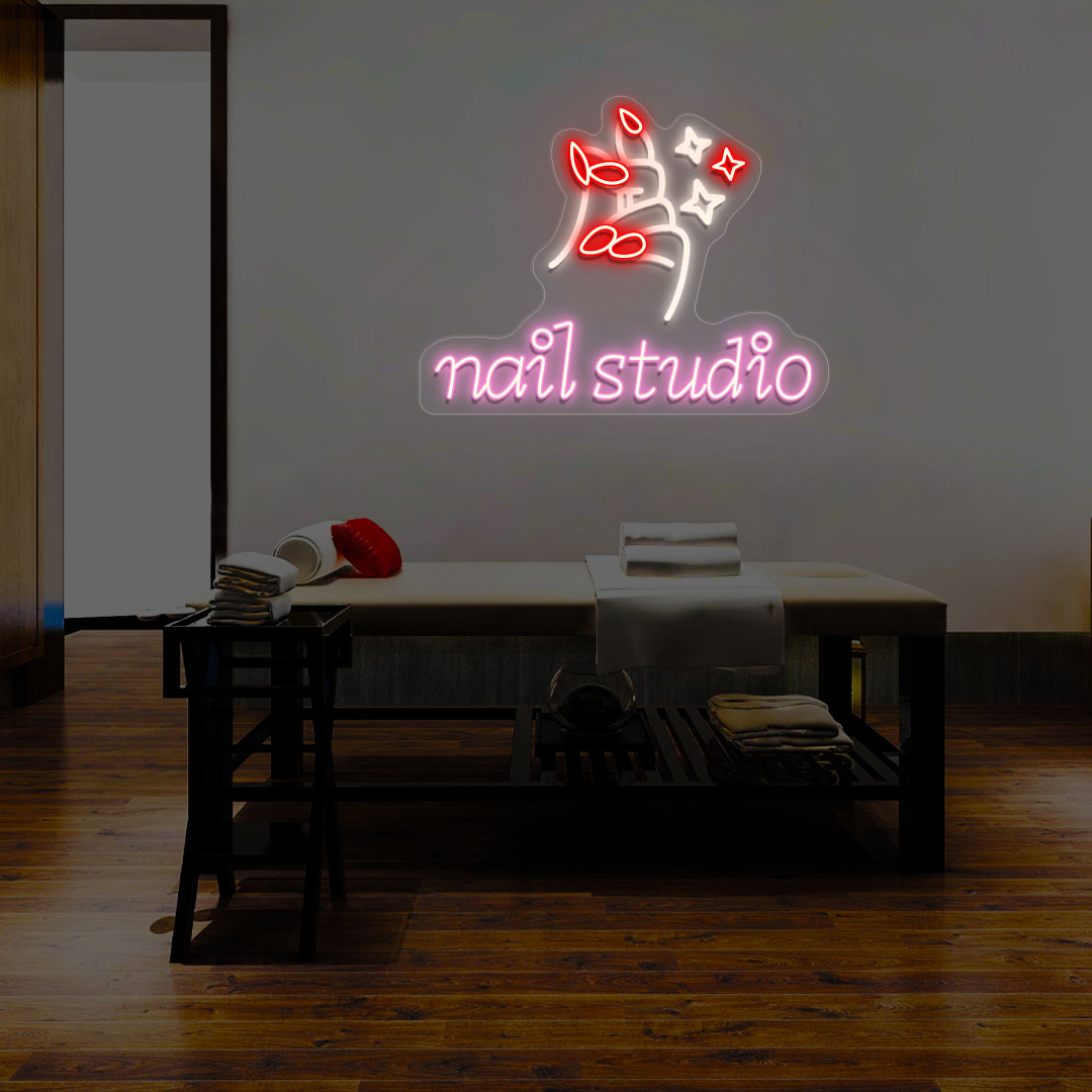 Nail Studio With Hand Multicolor Neon Sign | CNUS014482 | Red