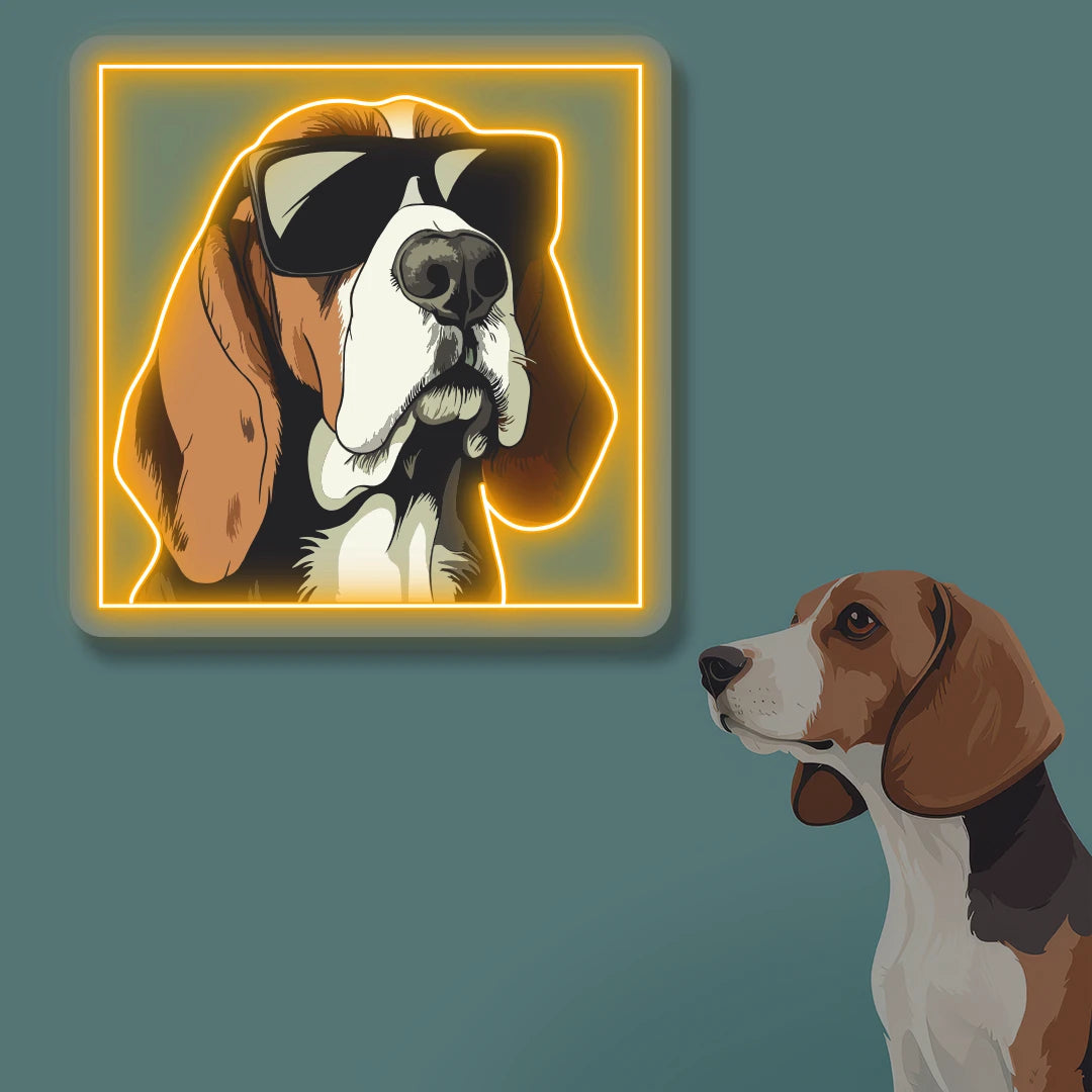 Cool Shades Beagle Portrait Neon Artwork in orange