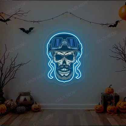 Aviator Skull Neon Artwork | Iceblue
