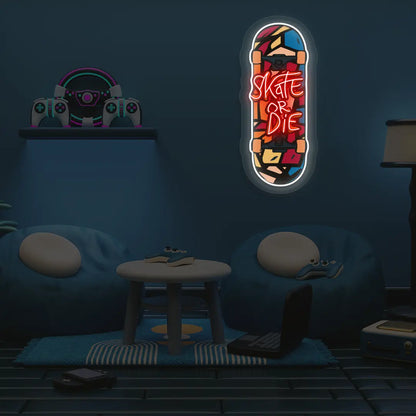 Skate or Die Neon Artwork in Red Color