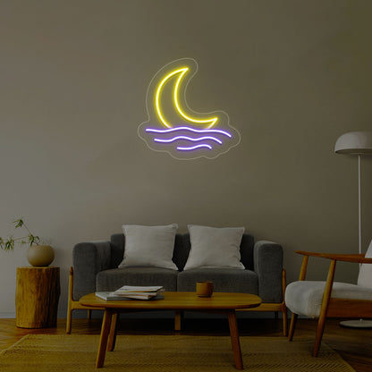 Moon With Waves Multicolor Neon Sign