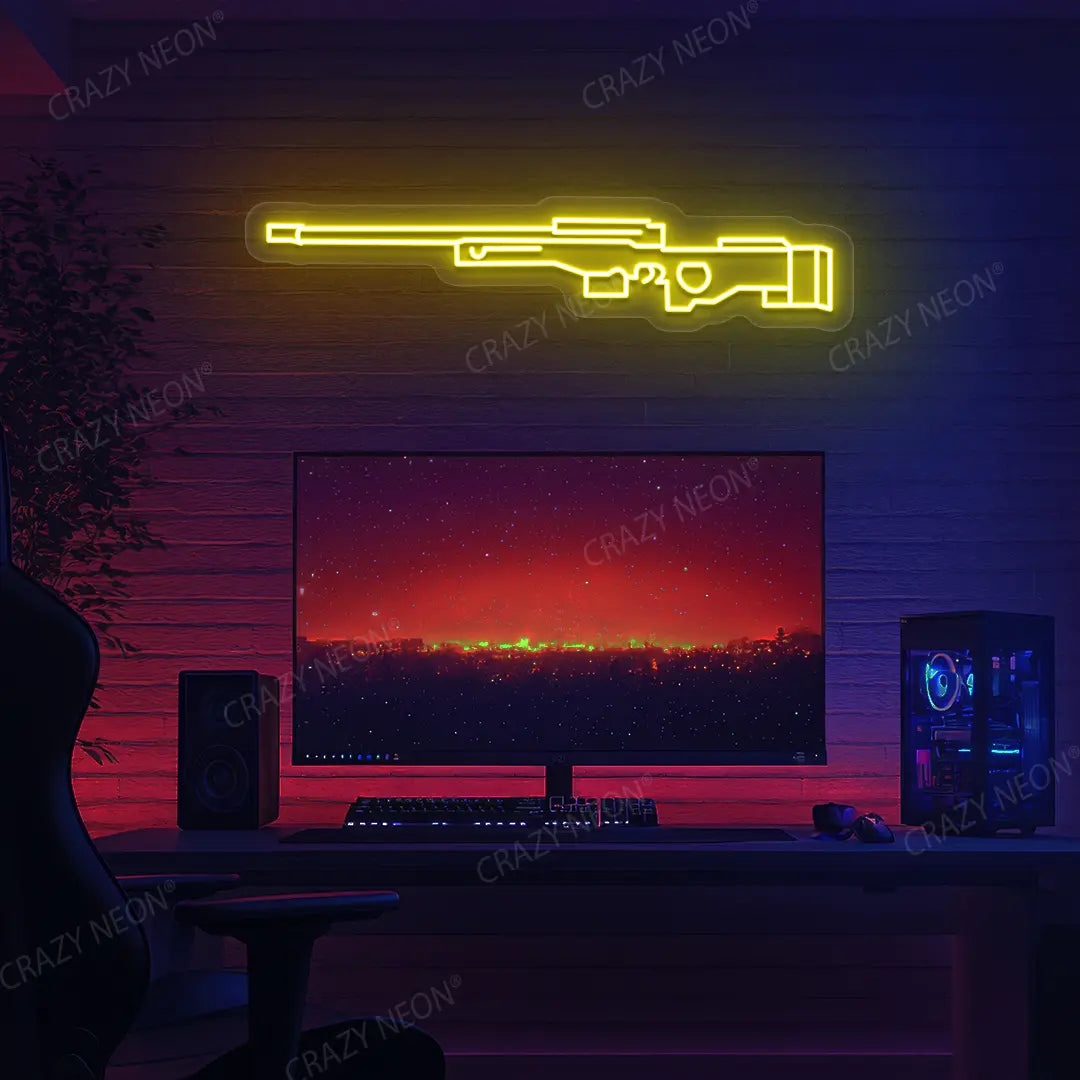 AWM Gaming Gun Neon Sign in Yellow color