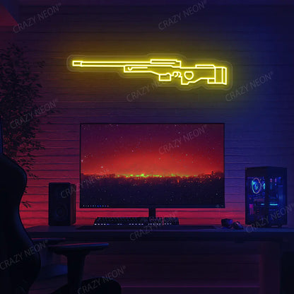 AWM Gaming Gun Neon Sign in Yellow color