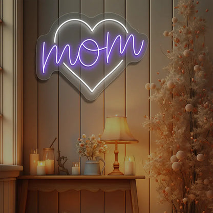 Mom Heart Neon Sign in Purple color