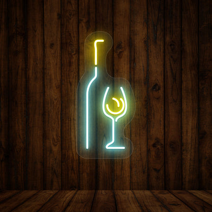 Elegant Wine Glass With Bottle Neon Sign | Yellow - Iceblue