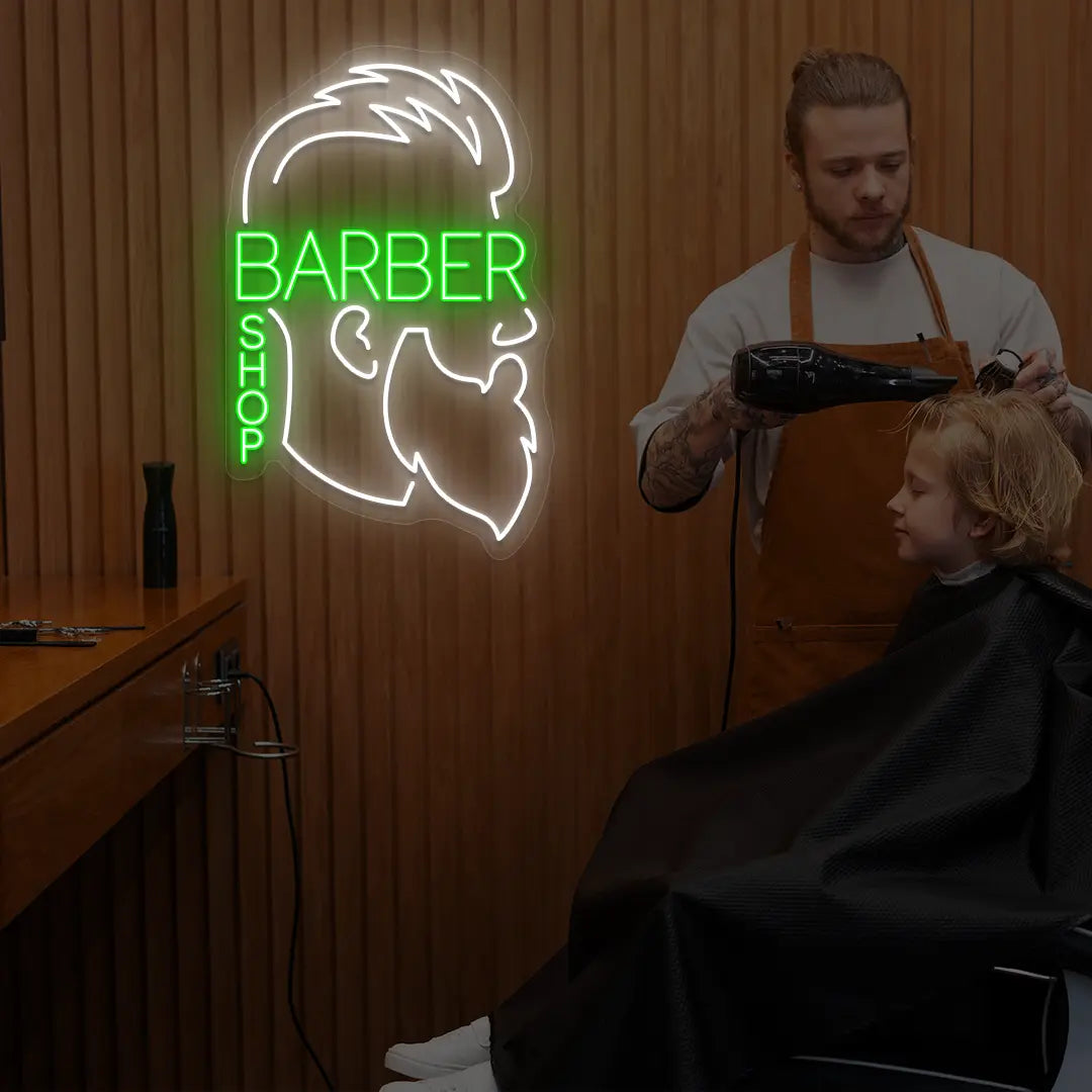 Men Barber Shop Neon Sign in Green