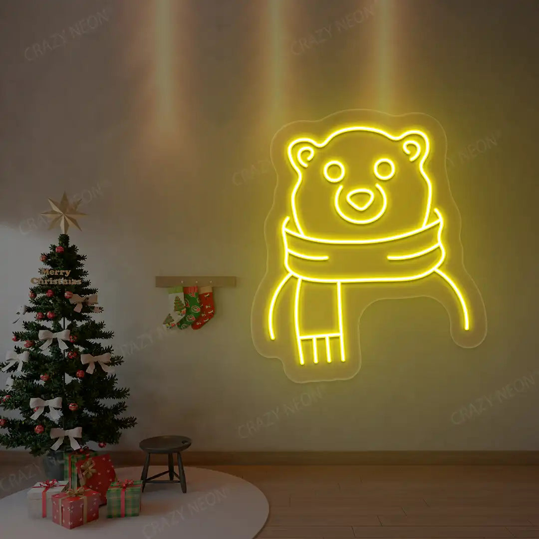 Scarfed Bear Neon Sign | Yellow