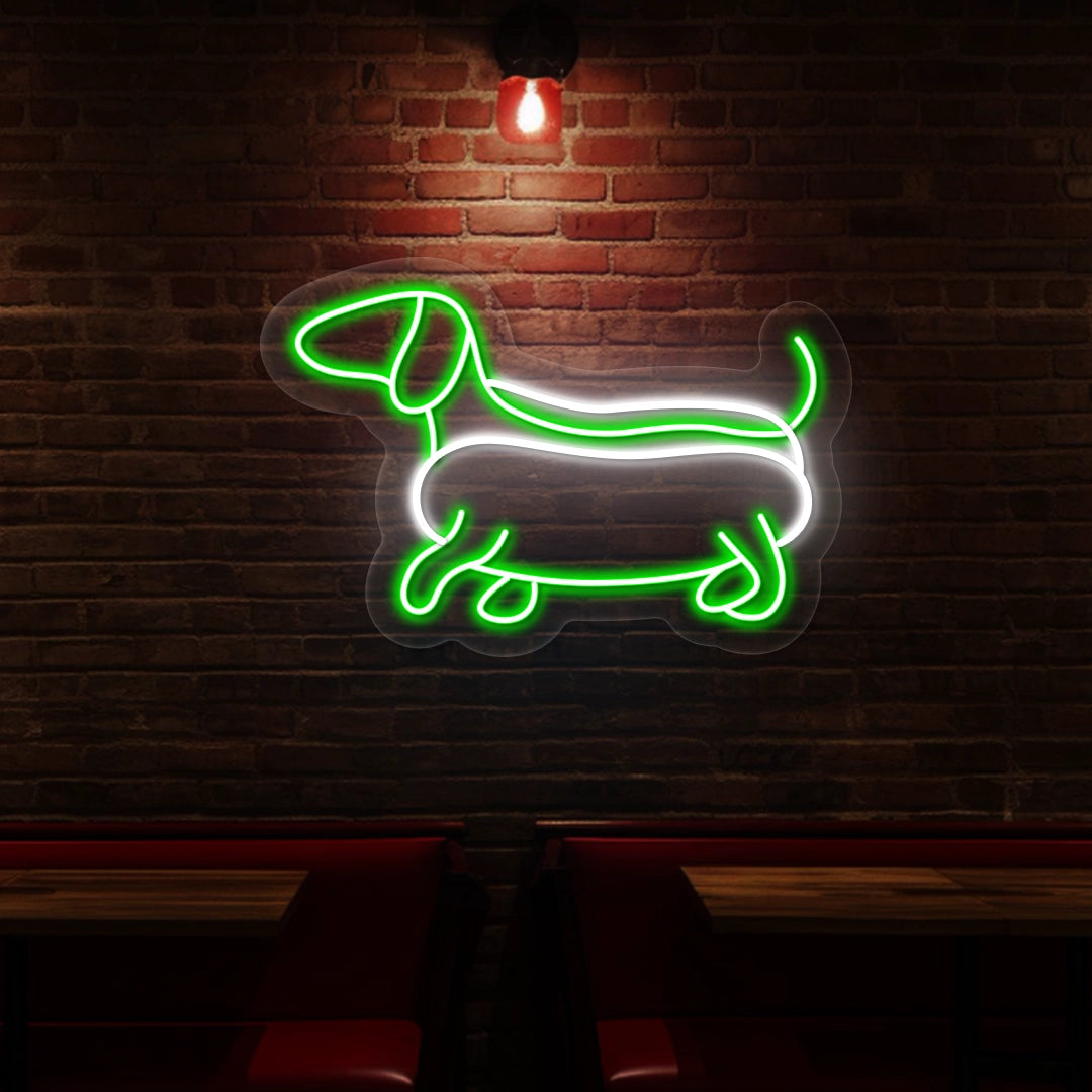 Dachshund Hotdog Vintage Neon Sign in Green color