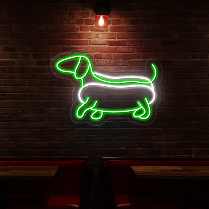Dachshund Hotdog Vintage Neon Sign in Green color