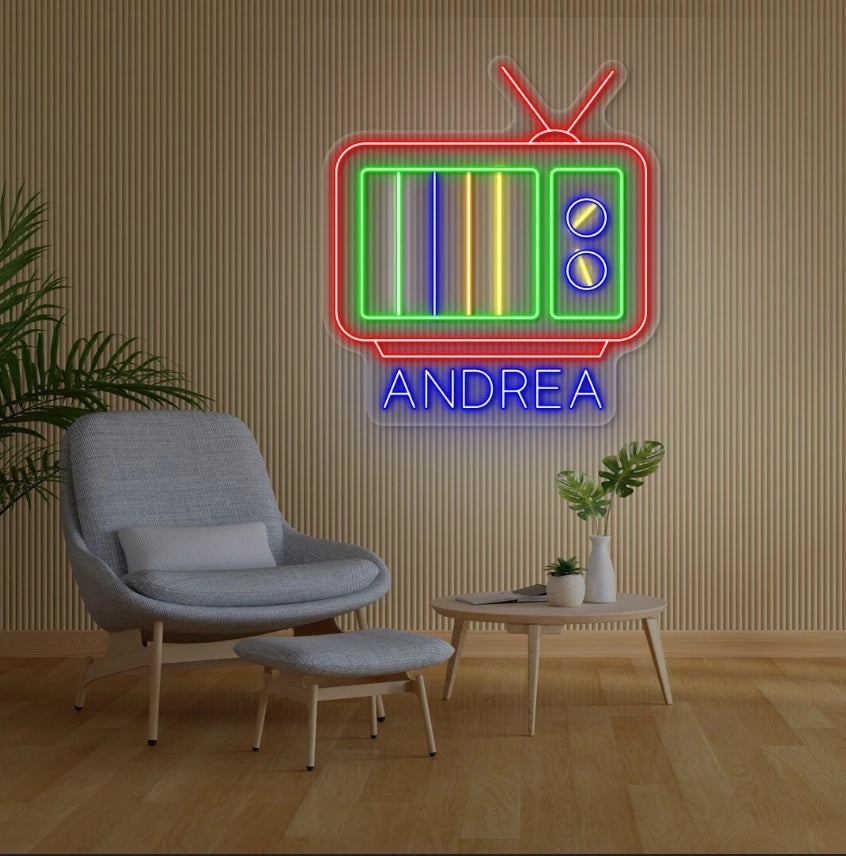 Tele-Box Vintage Neon Sign in Blue color