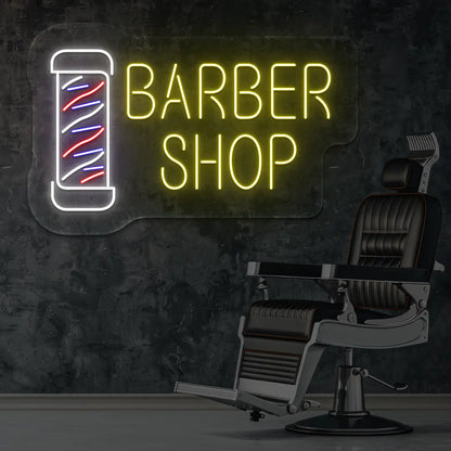 Barber Shop LED Neon Sign in Yellow Colour mounted on wall 