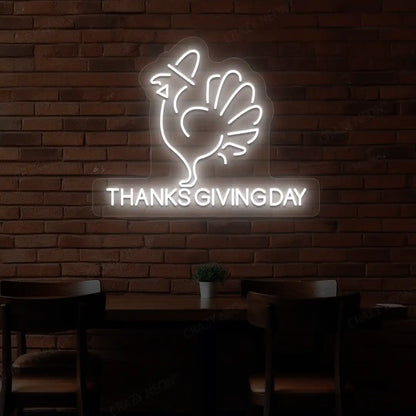 Thanksgiving day turkey neon Sign in white