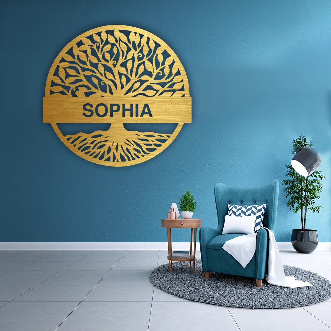 Tree of Life Name Metal Monogram in Golden Colour 
