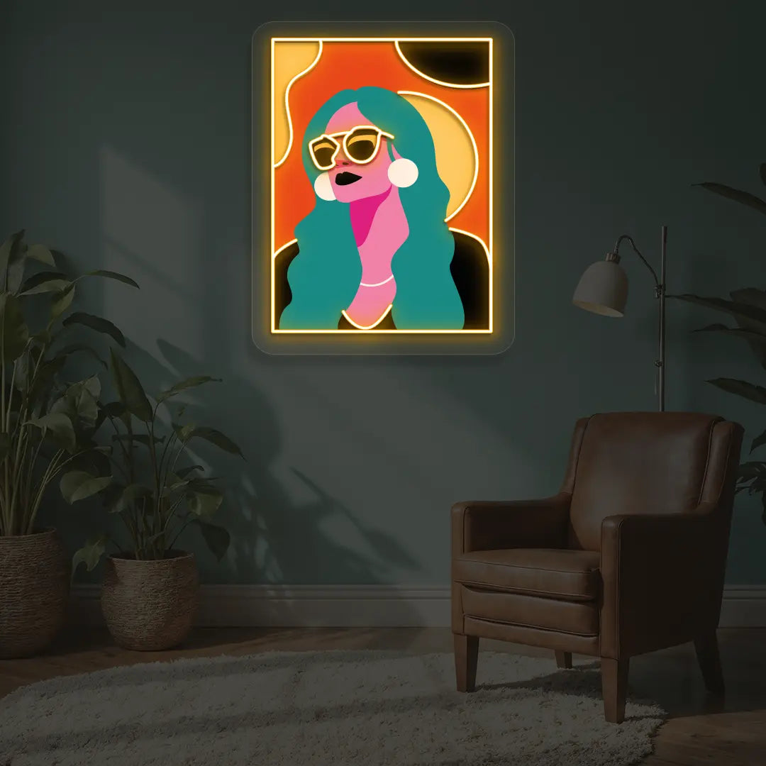Chic Diva Neon Artwork in Orange color