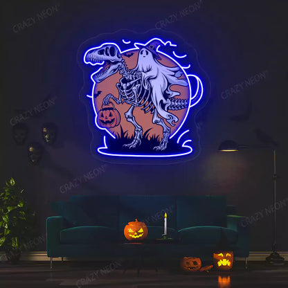 Spooky Dino Rider Neon Artwork | Blue