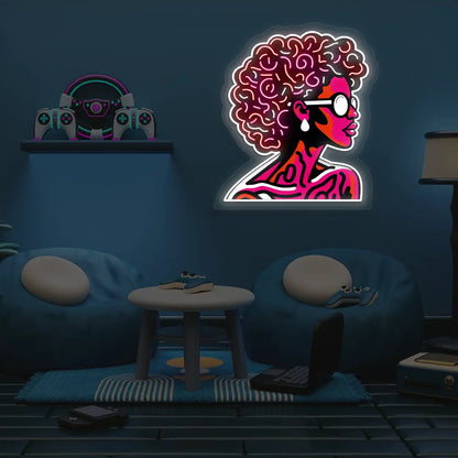 Afro Baddie Neon Artwork in Pink color