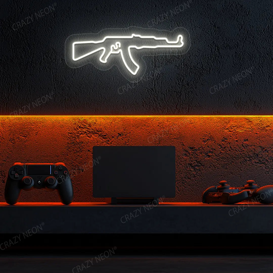 AKM Gaming Gun Neon Sign in Warmwhite color