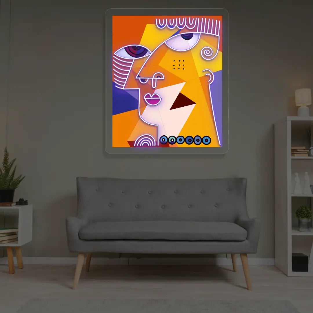Colorburst Face Abstract Neon Artwork in Purple color