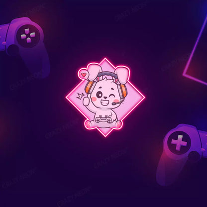 Cute Bunny Gamer Neon Artwork in Pink Color.