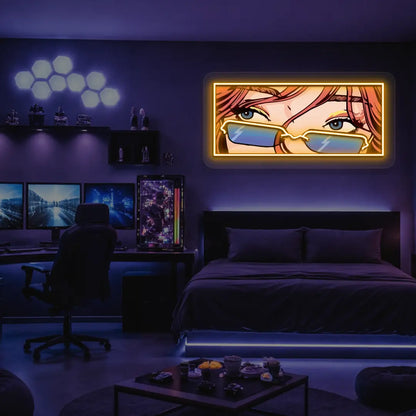 Lo-Fi Gaze Neon Artwork in Yellow color