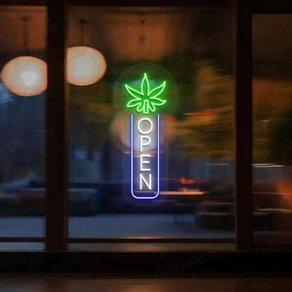 Marijuana Open Neon Sign | White-blue