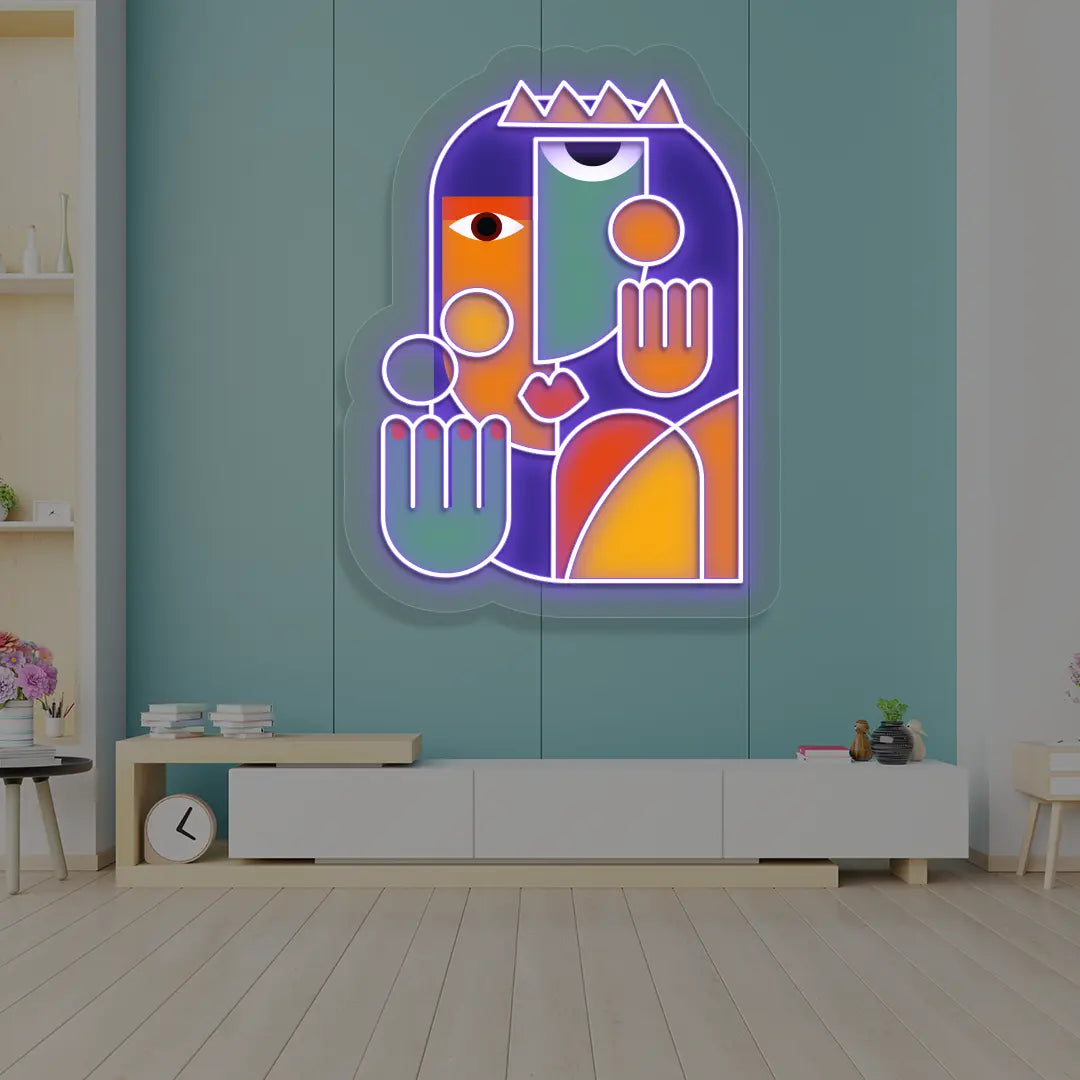 purple crowned aura abstract Neon Artwork Sign mounted on a wall