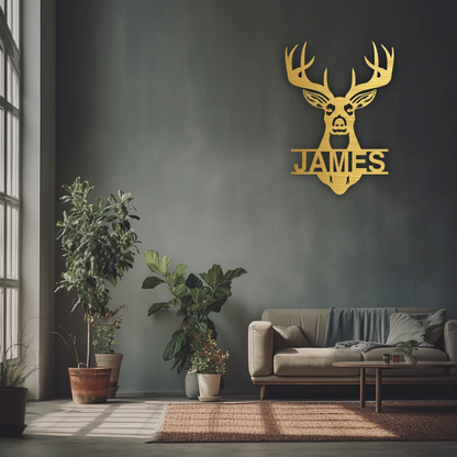 Deer Head Name Personalized Metal Monogram in golden finish