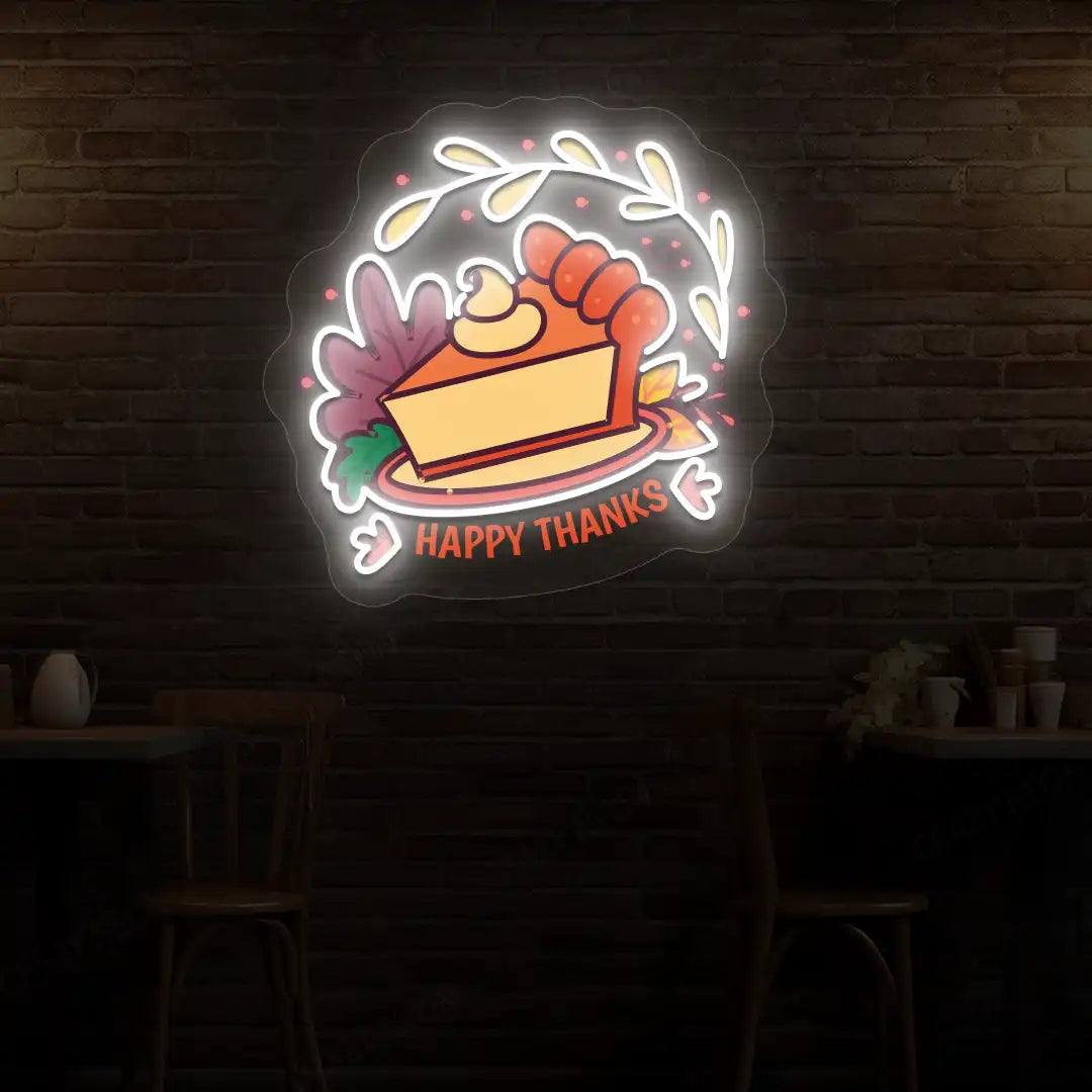 Whipped pumpkin pie happy thanks neon sign in white